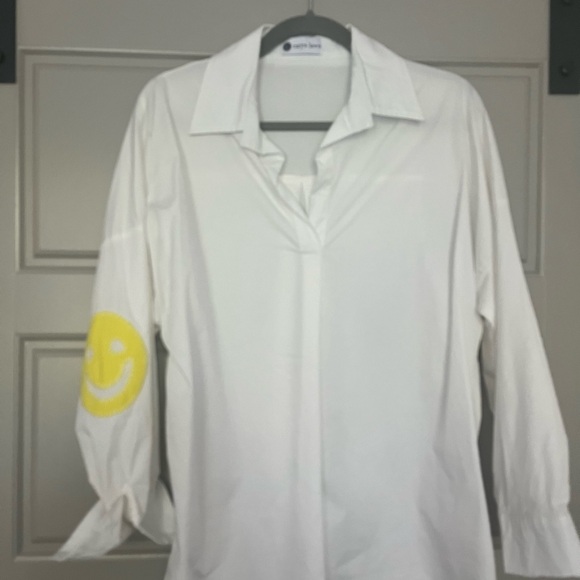Caryn Lawn White Relaxed 3/4 Sleeve Notched Collar Shirt - Picture 1 of 3